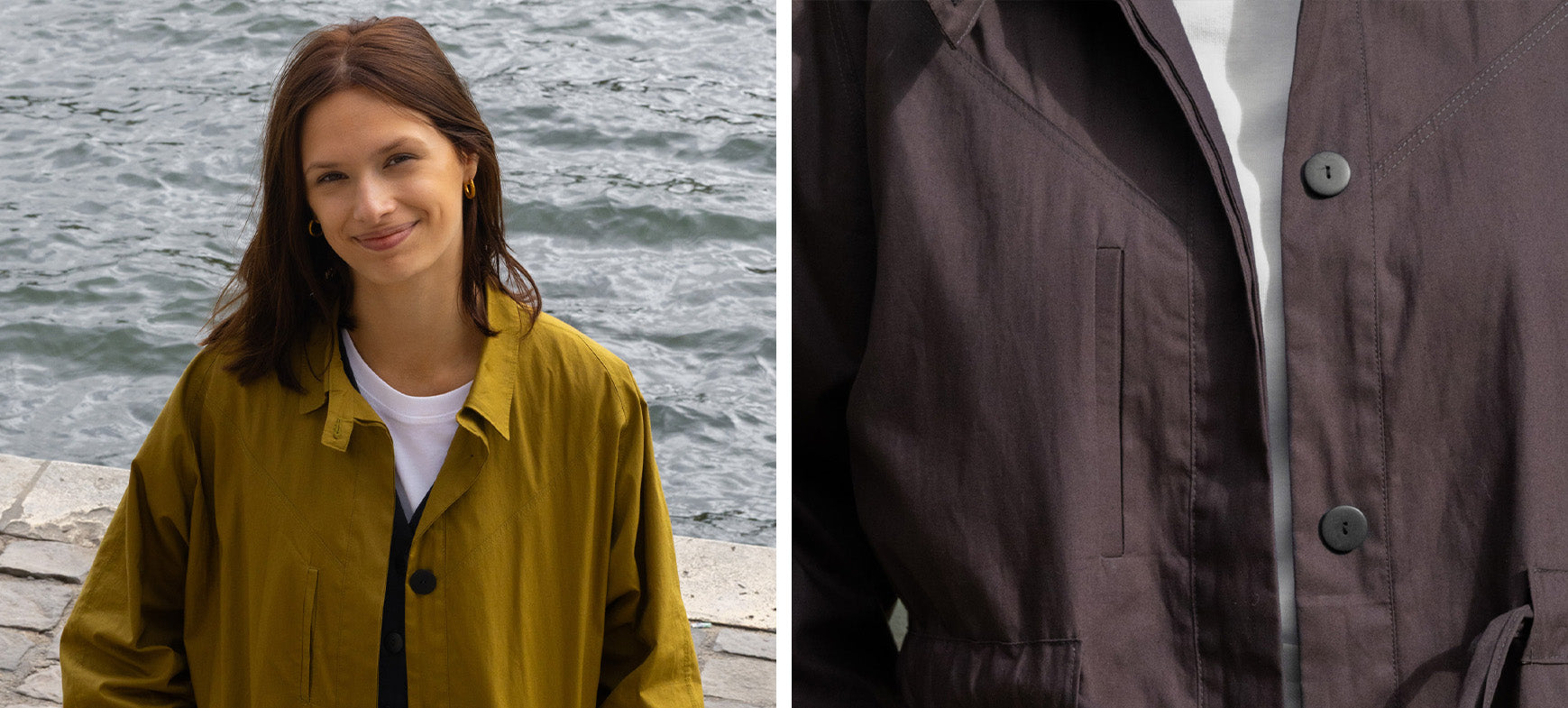 Patron LE Trench en tissu Coton déperlant Dreamy Twilight et Oat Chocolate Atelier Brunette