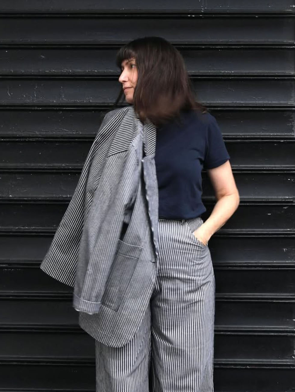 Tissu Denim Stripes Mid Blue Atelier Brunette