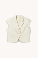Patron Veste Spencer – vue à plat, veste écrue à mancherons, col tailleur et fermeture croisée deux boutons – Atelier Brunette
