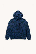 Patron Hoodie – vue à plat, sweat à capuche bleu imprimé léopard, coupe oversize – Atelier Brunette