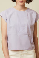 Patron Blouse Sculpturale – vue de face portrait, coloris parme – Atelier Brunette