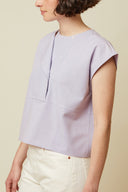 Patron Blouse Sculpturale – vue de profil gauche, coloris parme, encolure arrondie – Atelier Brunette