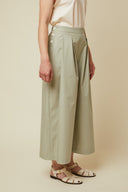 Culotte Skirt pattern – full front view, culotte skirt sage green, white sandals – Atelier Brunette