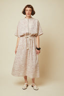 Zipped Dress pattern – front view, dress printed zebra-print colourway sand, cord belt – Atelier Brunette