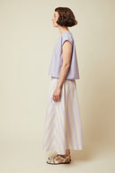 Top Encolure sewing pattern – profile view worn with skirt striped – Atelier Brunette