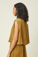 Shoulder-detail Top pattern – Woman, back view, top épaulette gold leopard print, raglan sleeves, beige background – Atelier Brunette