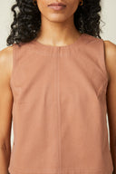 Top pattern – front view, top terracotta salmon pink, round neckline, trapeze cut – Atelier Brunette