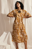 Fabric Imany printed caramel hazelnut sold by the metre – fluid and original – Atelier Brunette