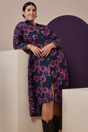 Fabric Waterlily printed midnight blue marine sold by the metre – aquatic floral – Atelier Brunette